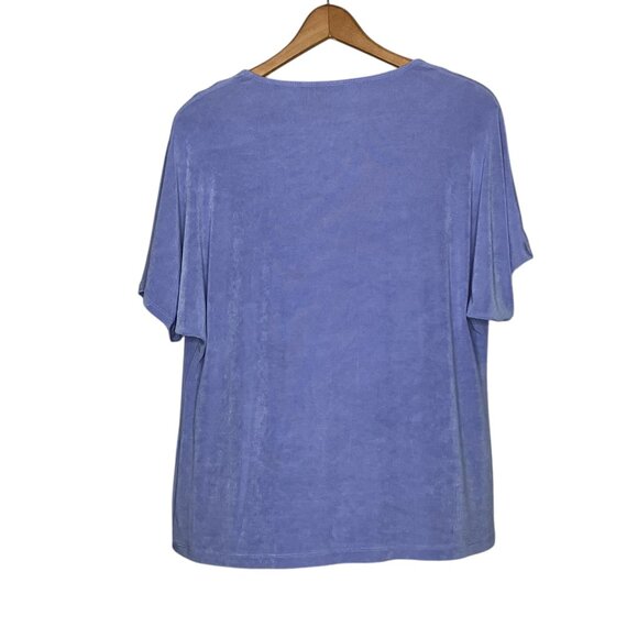 Chico's Travelers 2 Periwinkle Slinky Travel‎ Knit V-Neck Shirt Large L 12 14 - Picture 2 of 4